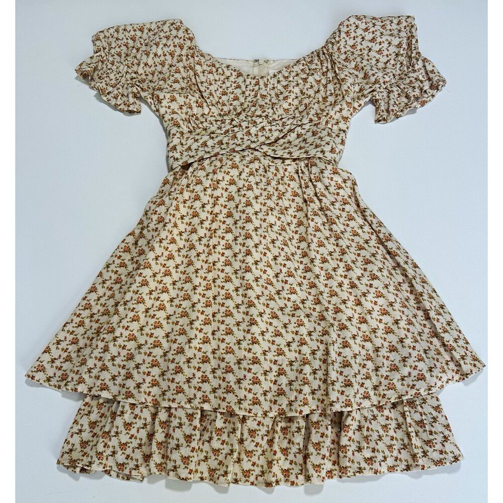 böhme Floral Tiered Mini Dress Ditsy Cottagecore Short Ruffle Sleeve Size S